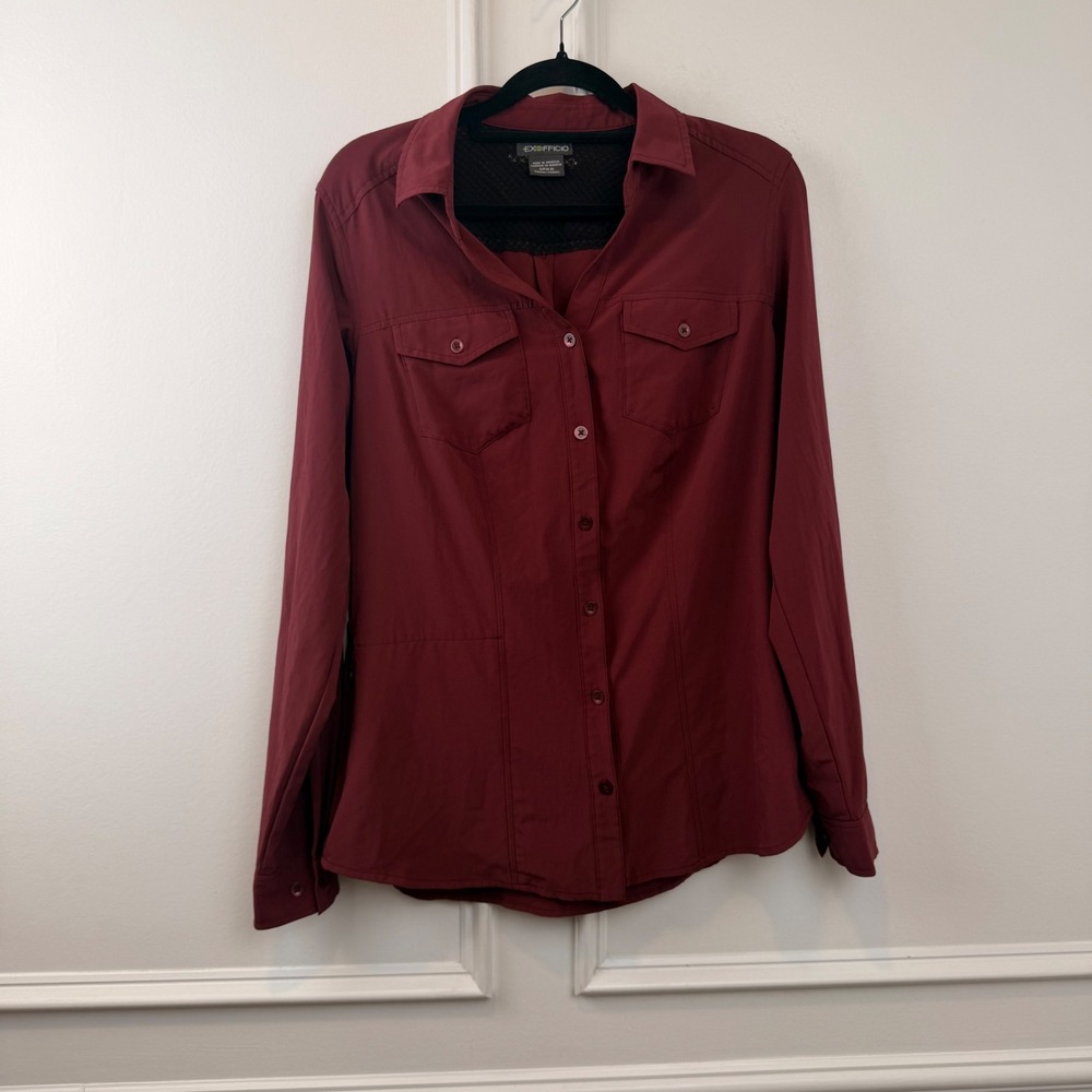 ExOfficio Womens Burgundy Long Sleeve Hiking Travel Button Down Shirt Small S/P